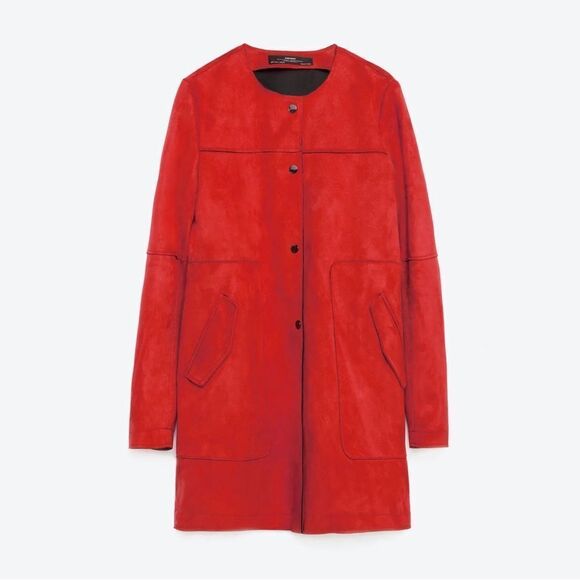 ZARA red faux suede coat Sz L - Picture 15 of 15